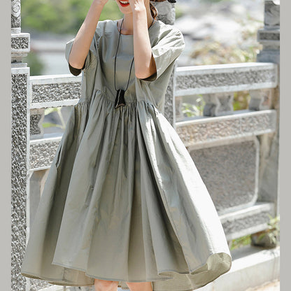 boutique gray cotton casual holiday dresses New short sleeve Cinched O neck baggy dresses