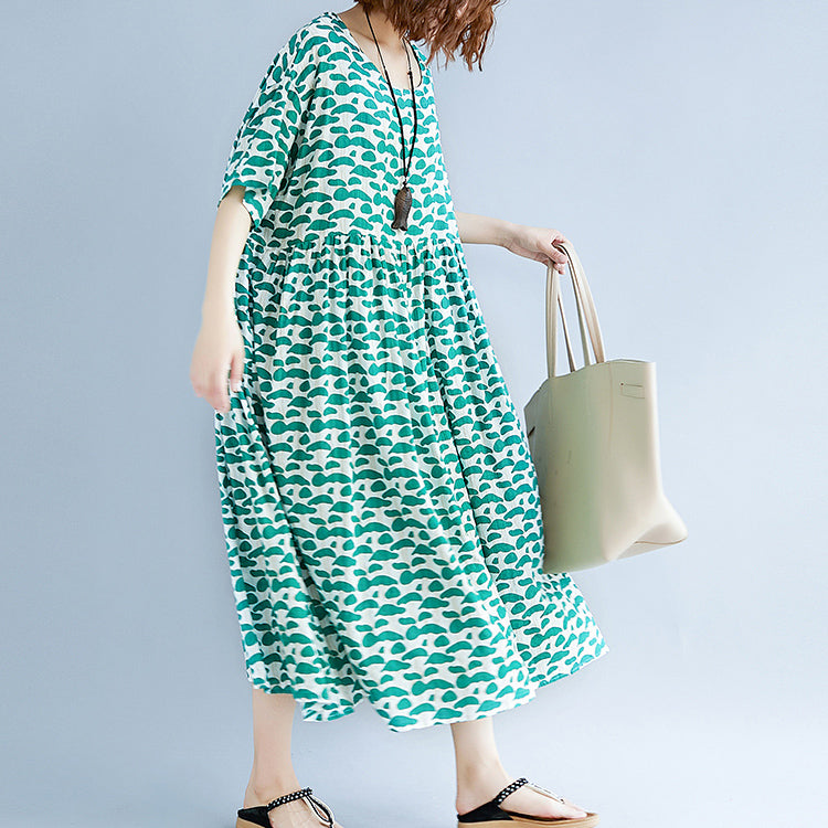 boutique green cotton linen dresses plus size clothing short sleeve baggy dresses boutique o neck linen cotton dress