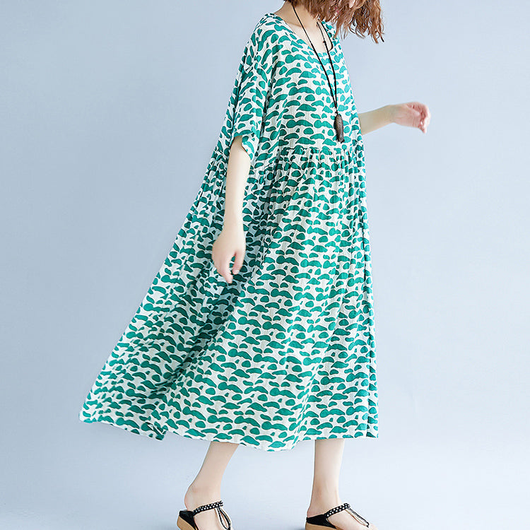 boutique green cotton linen dresses plus size clothing short sleeve baggy dresses boutique o neck linen cotton dress
