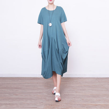 boutique green linen caftans plus size clothing o neck linen maxi dress 2018 asymmetric hem linen caftans
