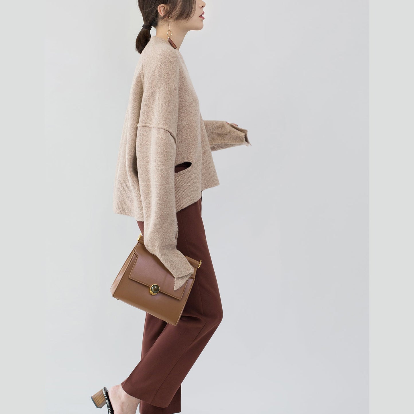 boutique khaki cozy sweater plus size V neck knitted tops fine asymmetrical design top