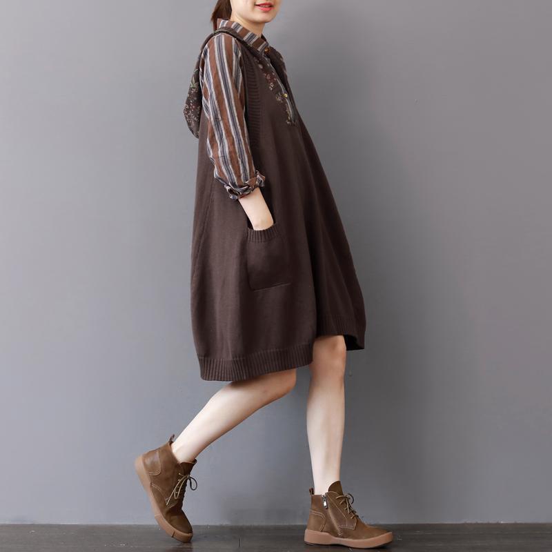 boutique khaki knit dress fall fashion sleeveless winter dresses 2018 hooded spring dresses
