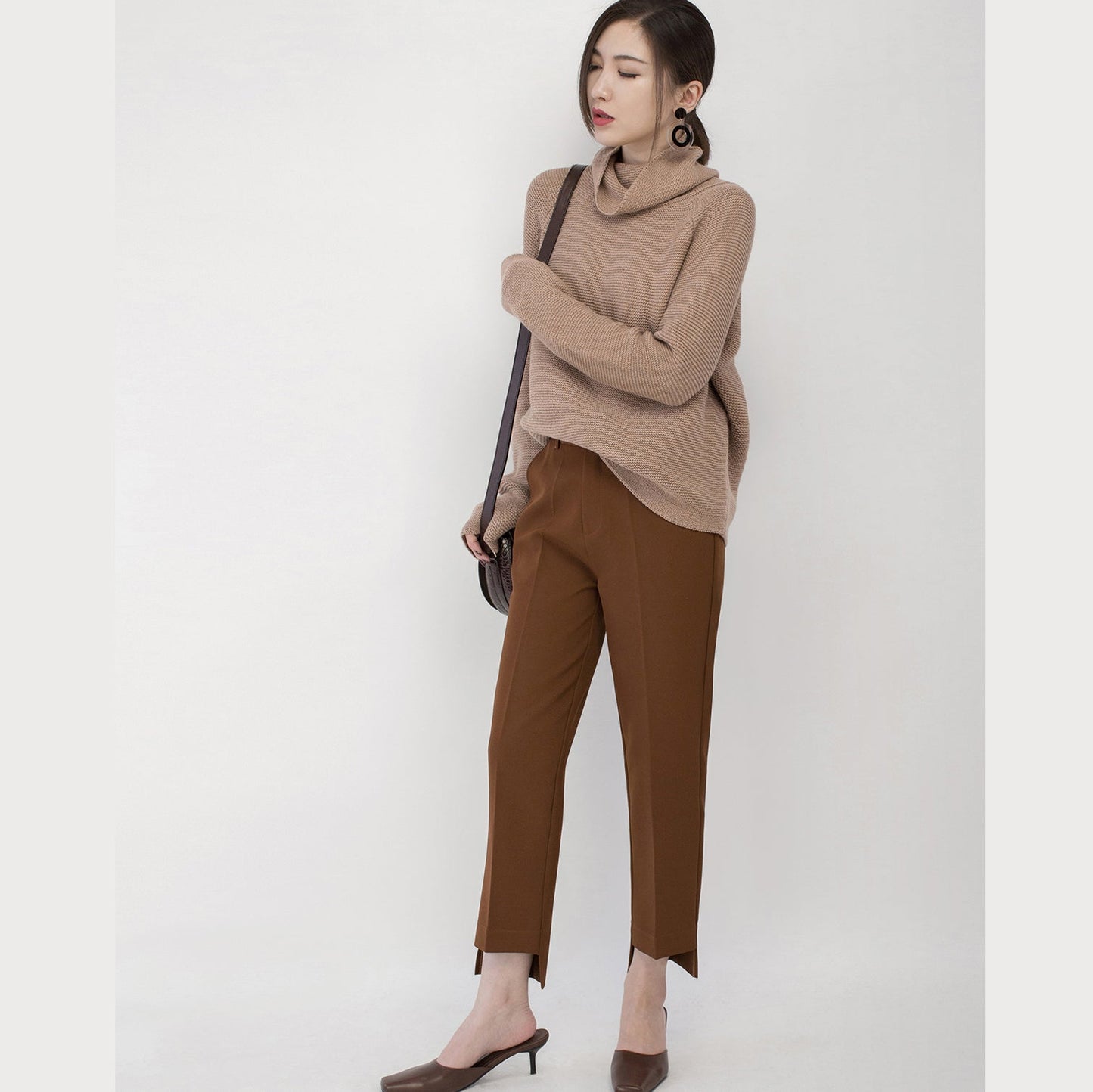 boutique khaki knit sweaters plus size high neck sweaters Fine baggy top