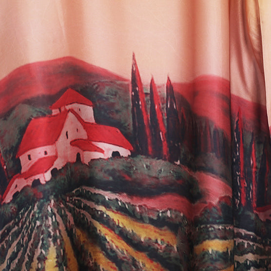 boutique yellow long silk chiffon dress oversized prints traveling clothing Fine o neck caftans