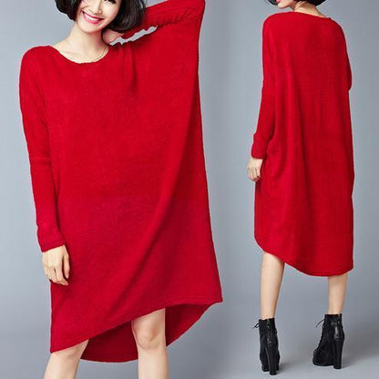 burgundy low high cotton knit dresses plus size women sweater dress