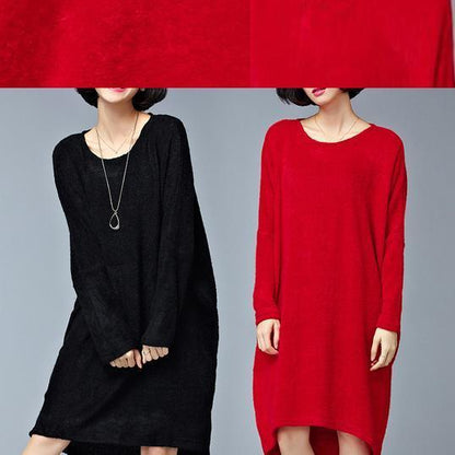 burgundy low high cotton knit dresses plus size women sweater dress