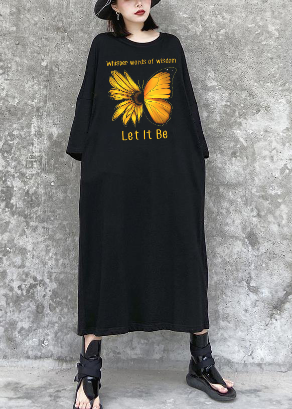 Gothic Sunflower Black Maxi Dress