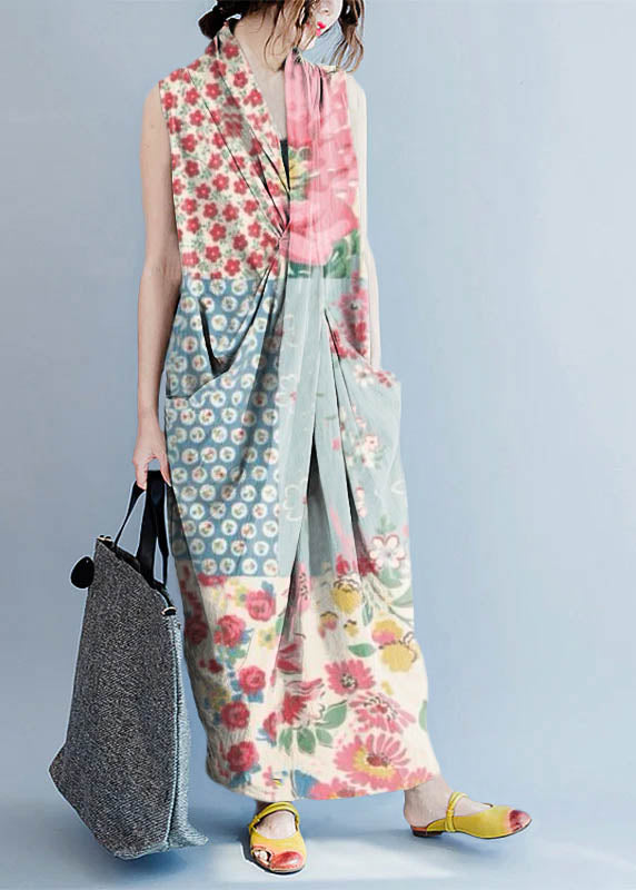 V Neck Sleeveless Loose Long Dress Casual Split Hem Solid Long Tank