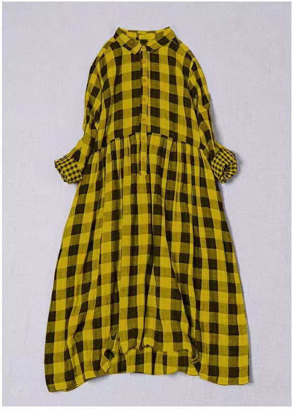 Bohemian Black White Plaid PeterPan Collar Pockets Button Fall Patchwork Dresses