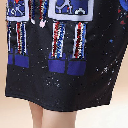 cartoon print 2025 fall black cotton casual dresses plus size long sleeve fashion shift dress