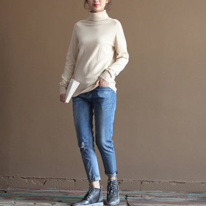 chunky nude winter sweater oversized knit sweat tops 2025 high neck pullover