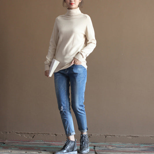 chunky nude winter sweater oversized knit sweat tops 2025 high neck pullover