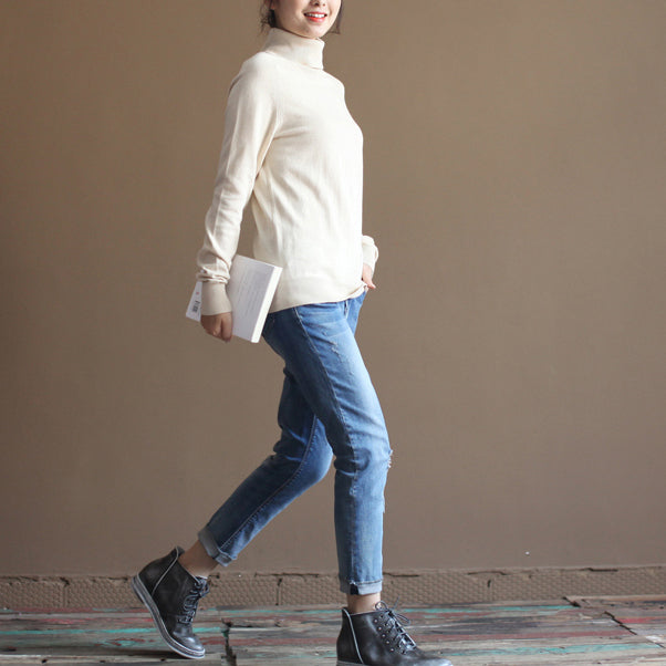 chunky nude winter sweater oversized knit sweat tops 2025 high neck pullover