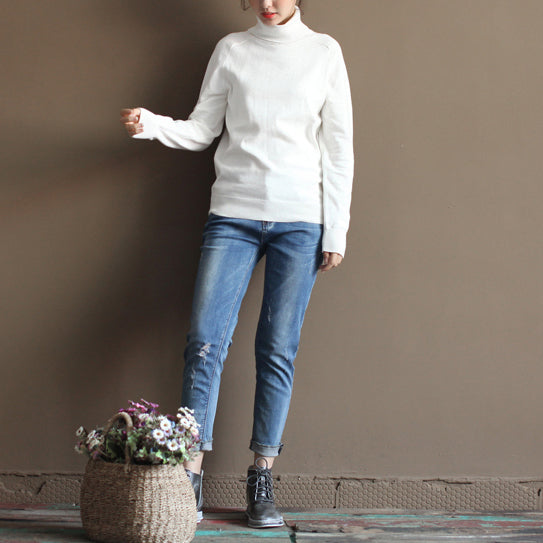 chunky white sweater plus size knitted blouses boutique high neck top wild