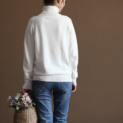 chunky white sweater plus size knitted blouses boutique high neck top wild