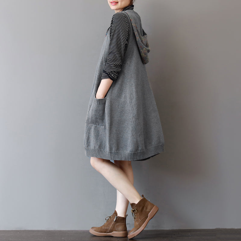 cozy green sweater dress trendy plus size sleeveless pullover sweater casual hooded dress