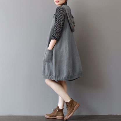 cozy green sweater dress trendy plus size sleeveless pullover sweater casual hooded dress