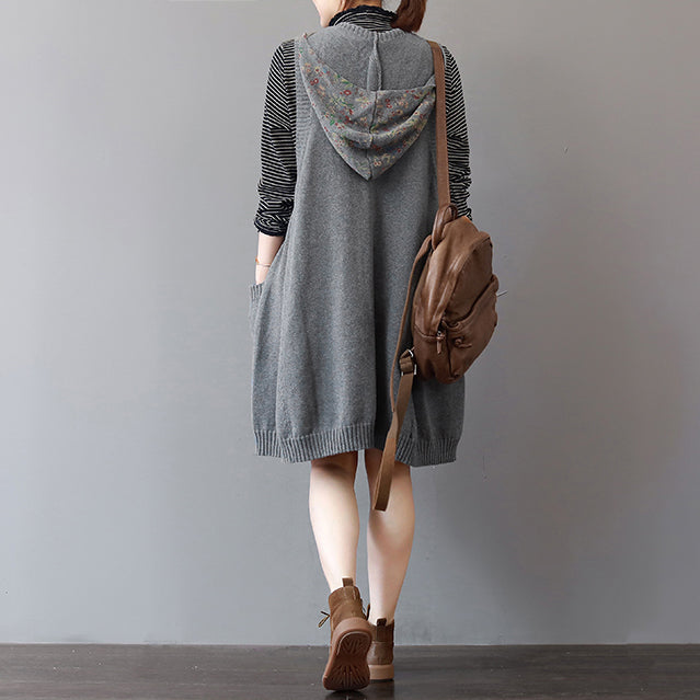 cozy green sweater dress trendy plus size sleeveless pullover sweater casual hooded dress