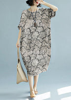 2019 green long linen dress plus size O neck floral linen clothing dresses casual short sleeve baggy dresses linen caftans