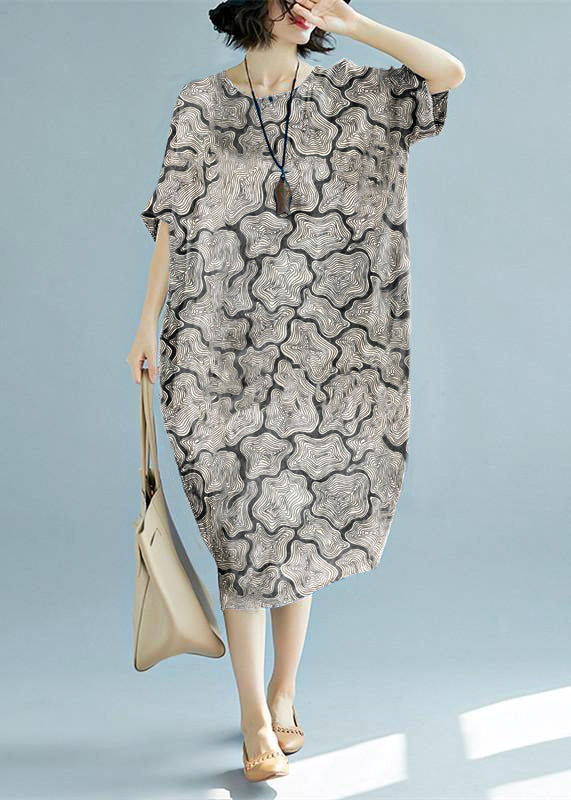 2019 blue long linen dress plus size O neck floral linen clothing dresses casual short sleeve baggy dresses linen caftans