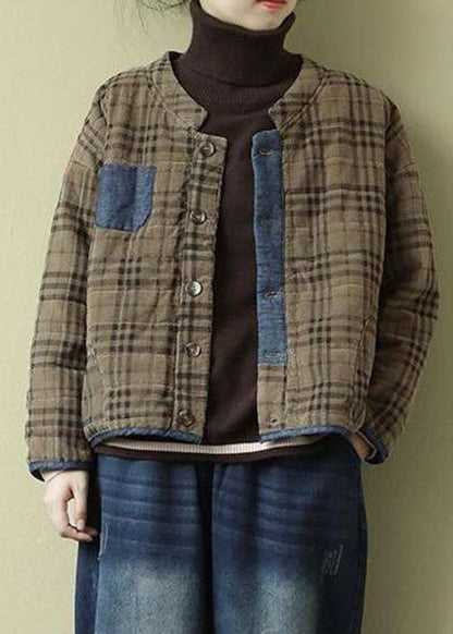 diy Orange Plaid Patchwork Corduroy Winter Coat