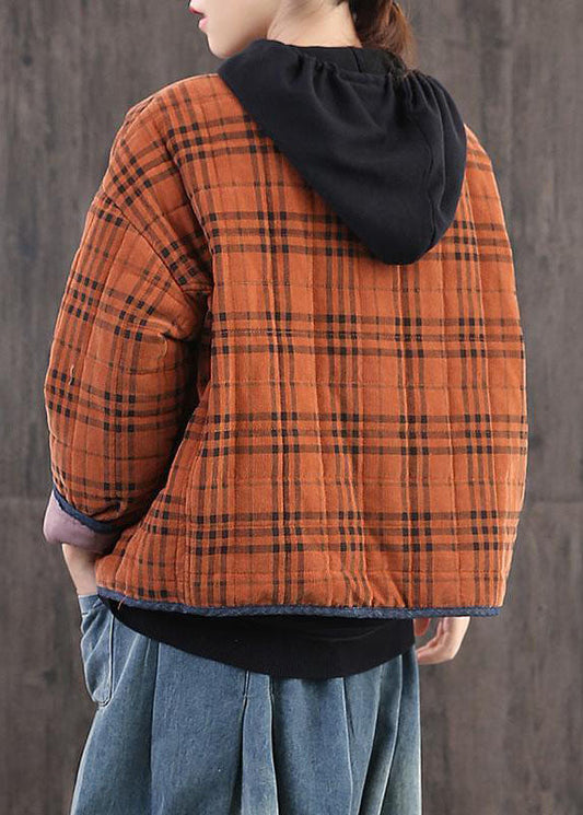 diy Orange Plaid Patchwork Corduroy Winter Coat