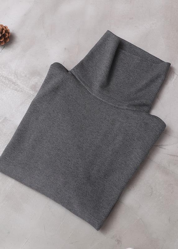 diy asymmetric hem cotton high neck shirts Work gray blouse - SooLinen