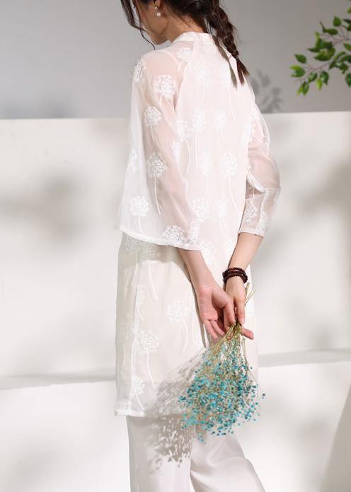 diy flare sleeve linen stand collar clothes Sleeve white embroidery Dress - SooLinen