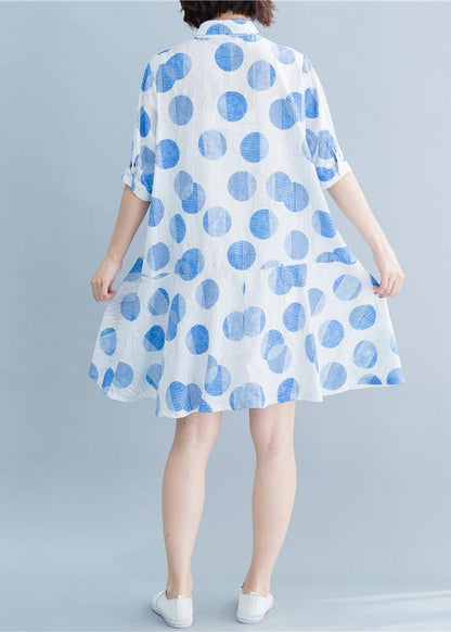 diy lapel Button Down Robes white dotted Dresses summer - SooLinen
