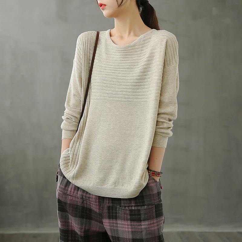 Diy o neck linen fall tops women Cotton beige top - SooLinen