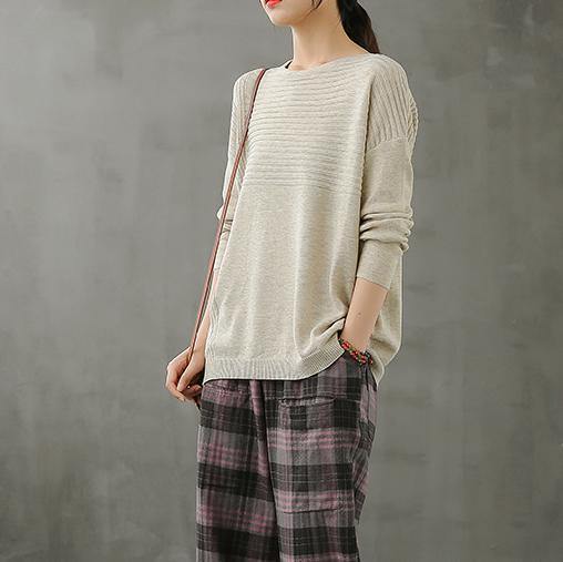 Diy o neck linen fall tops women Cotton beige top - SooLinen