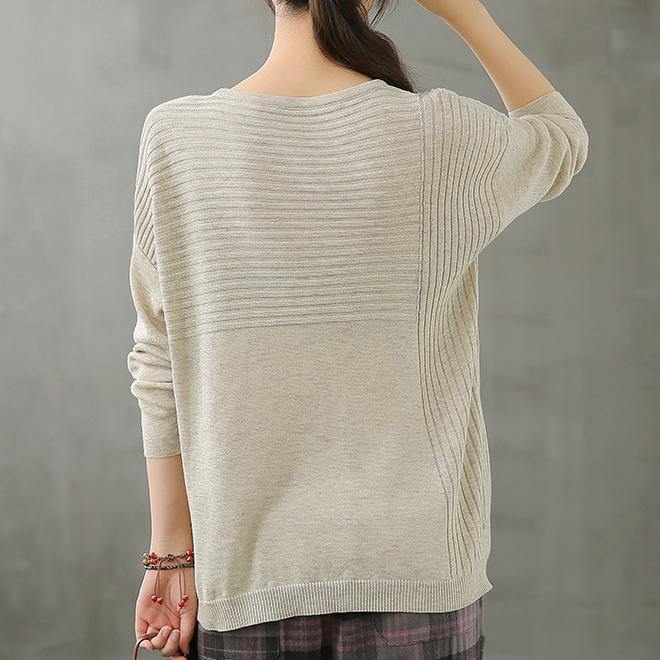 Diy o neck linen fall tops women Cotton beige top - SooLinen