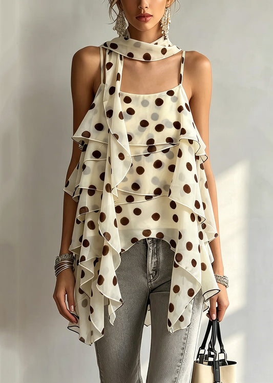 eautiful Apricot Dot Asymmetrical Ribbon Chiffon Vest Summer