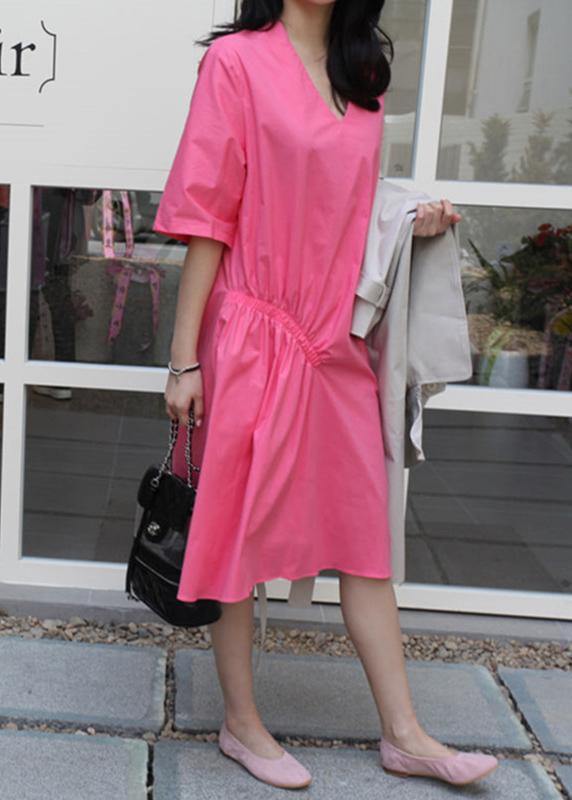 eautiful v neck half sleeve cotton linen quilting clothes Tutorials rose Dress - SooLinen