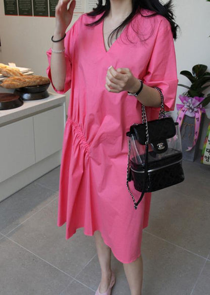 eautiful v neck half sleeve cotton linen quilting clothes Tutorials rose Dress - SooLinen