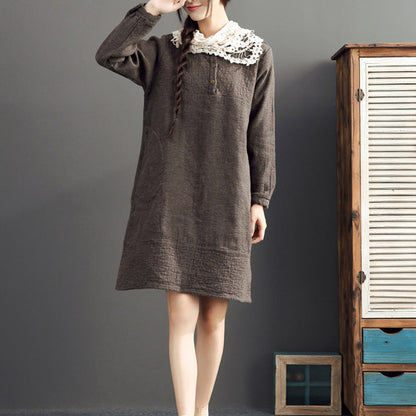 fall 2025 cotton warm dresses oversize o neck linen casual dres