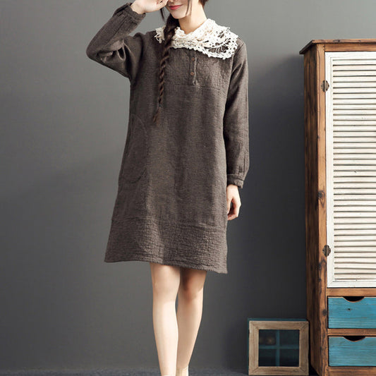 fall 2025 cotton warm dresses oversize o neck linen casual dres