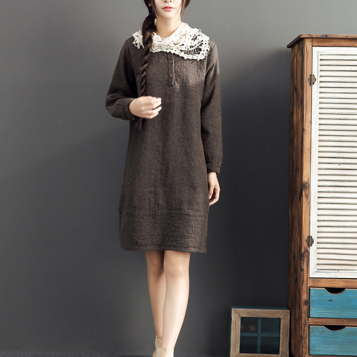 fall 2025 cotton warm dresses oversize o neck linen casual dres