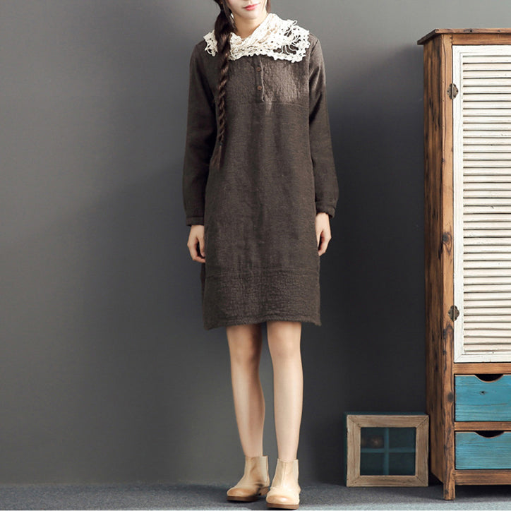 fall 2025 cotton warm dresses oversize o neck linen casual dres