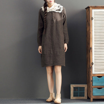 fall 2025 cotton warm dresses oversize o neck linen casual dres