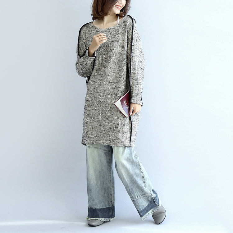 fall fashion 2025 casual knit cotton dresses light gray long sleeve sweater dress