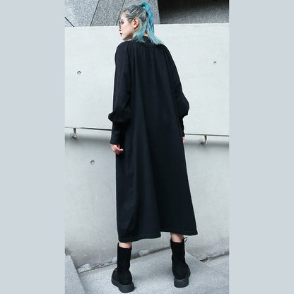 fashion red autumn plus size clothing stand collar traveling dress boutique pockets baggy dresses