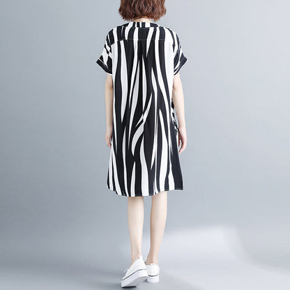 fashion striped cotton linen dresses plus size short sleeve gown 2018 v neck cotton linen dress