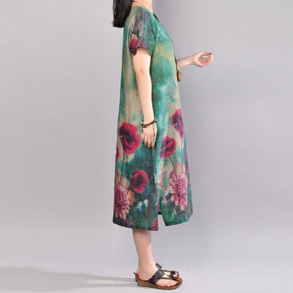 fashion summer maxi dress plus size Retro Short Sleeve Flower Summer Long Dress