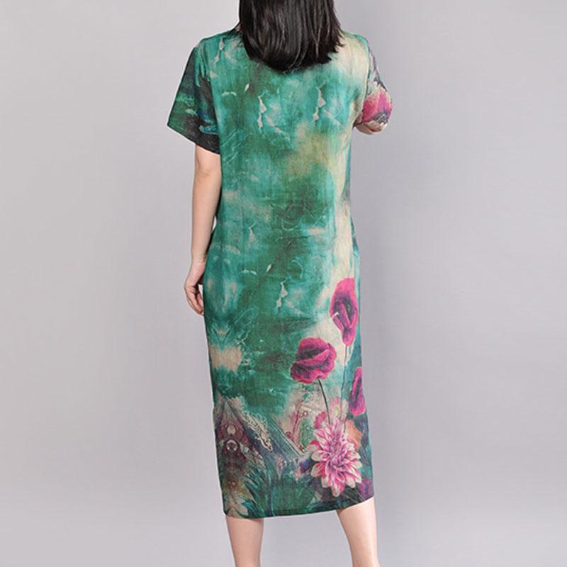 fashion summer maxi dress plus size Retro Short Sleeve Flower Summer Long Dress
