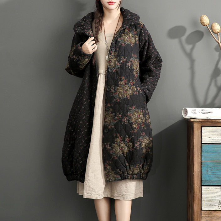 fashion thick warm print patchwork cotton cardigans plus size linen long sleeve winter coats