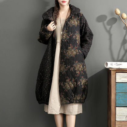 fashion thick warm print patchwork cotton cardigans plus size linen long sleeve winter coats