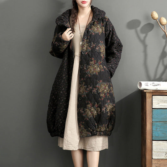 fashion thick warm print patchwork cotton cardigans plus size linen long sleeve winter coats