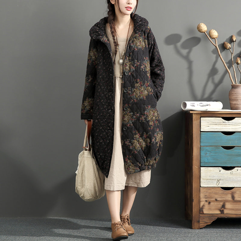 fashion thick warm print patchwork cotton cardigans plus size linen long sleeve winter coats