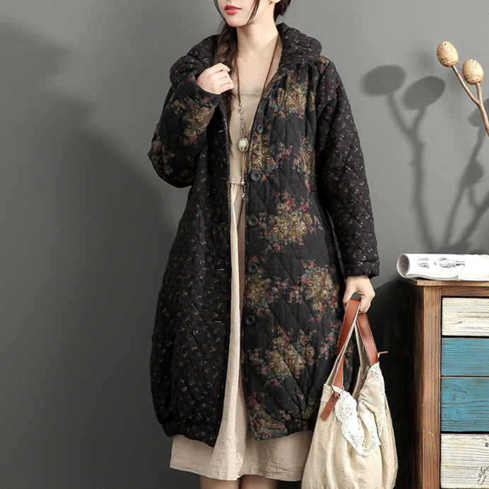 fashion thick warm print patchwork cotton cardigans plus size linen long sleeve winter coats